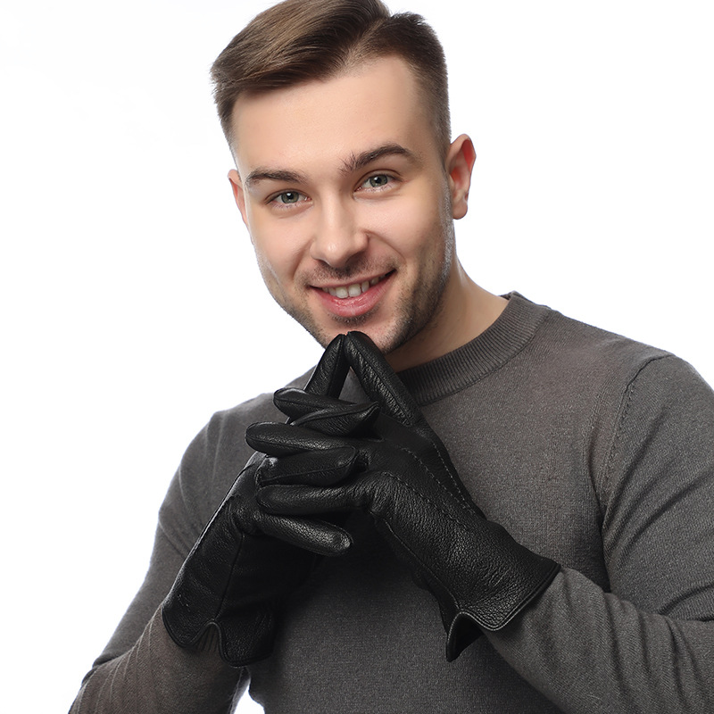 Wool Glove Lined - メンズ用、人工鹿革製、裏地はウール、ビジネス用、アウトドア用、フリース裏地、防寒、ヤギ革、本革製、冬用。