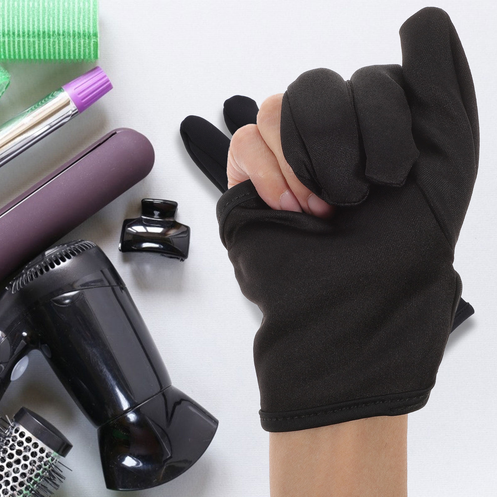 Heat Resistant Glove - 3本指ヘアスタイリンググローブ ブラック 耐熱フィンガーグローブ ヘアカーリングストレートニングサロン用器具 絶縁性