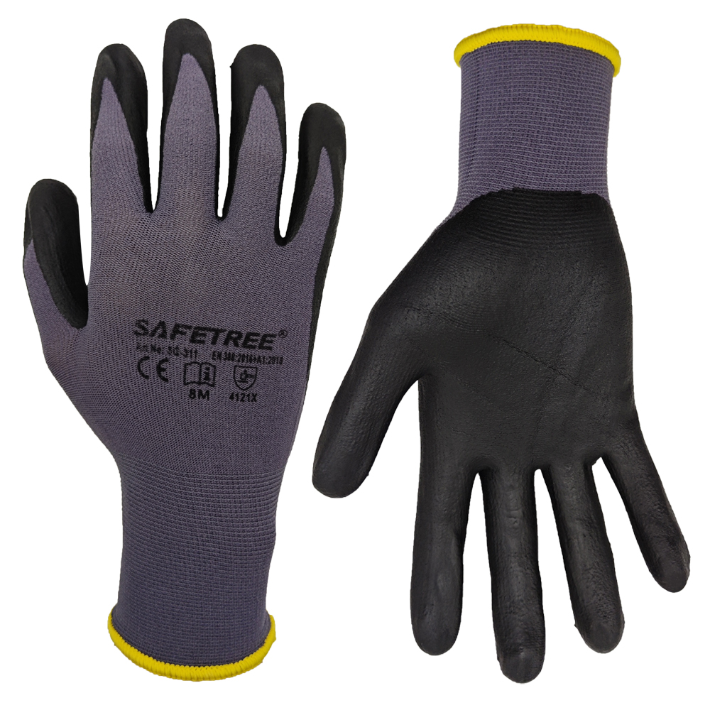 Nitrile Mechanic Glove - SAFETREE 10 ペア CE ナイロン安全手袋ニトリルコーティングされたメカニックグローブパームコーティンググローブ快適で薄く、作業が簡単