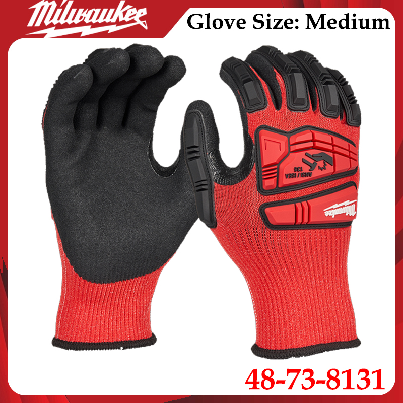 Motorcycle Glove Knuckle - ミルウォーキー 48-73-8131 中程度の衝撃に耐える作業用手袋 ニトリルコーティングされた指関節保護付き 建設・産業修理用